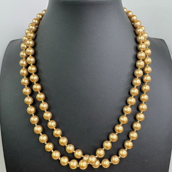 Vintage Gold Hand Knotted Glass Pearls 34" - Picture 1 of 4